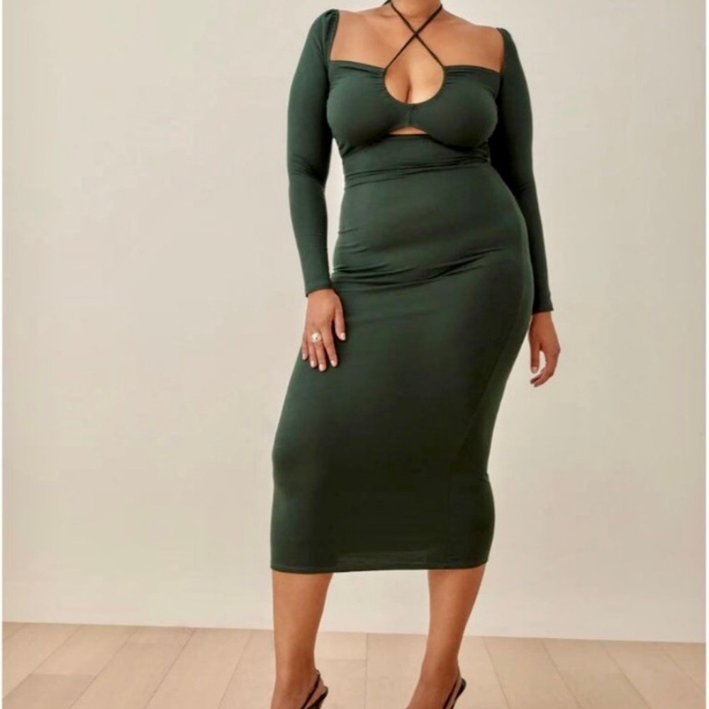 Reformation alexei dress in forester green